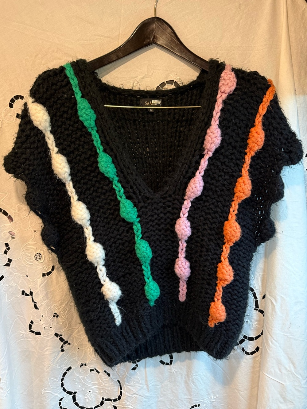 SAACHI Chunky Knit Bobble Sweater Boho Cottagecore Oversized Size S